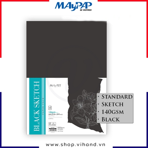 Tập 10 tờ giấy vẽ màu đen MayArt Black Sketch Paper Pack (A3/A4) 140gsm