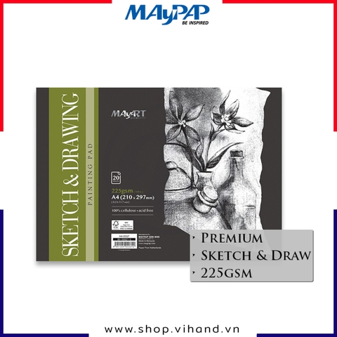 Tập sổ vẽ nghệ thuật MayArt Sketch & Drawing Pad A4 225gsm - 20 tờ
