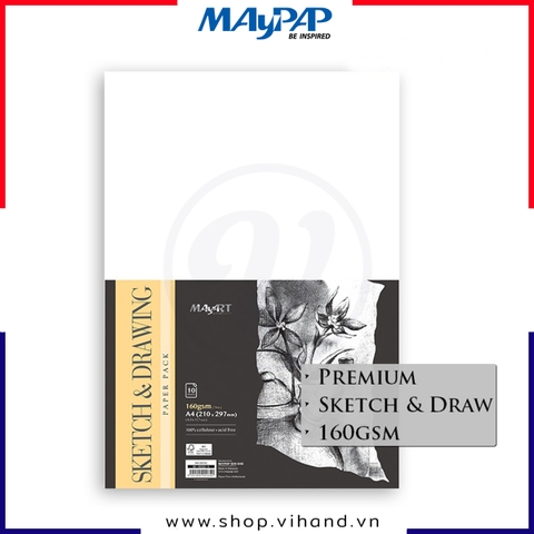 Tập 10 tờ giấy vẽ nghệ thuật MayArt Sketch & Drawing Paper Pack (A3/A4) 160gsm