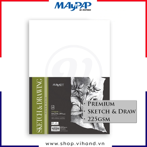 Tập 10 tờ giấy vẽ nghệ thuật MayArt Sketch & Drawing Paper Pack (A3/A4) 225gsm