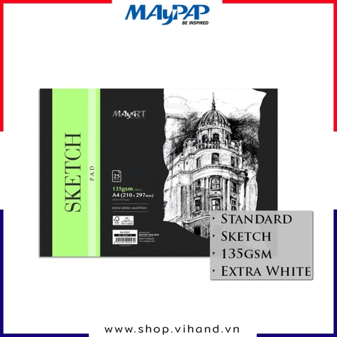 Tập sổ giấy vẽ phác thảo MayArt Sketch Pad A4 135gsm – 25 tờ