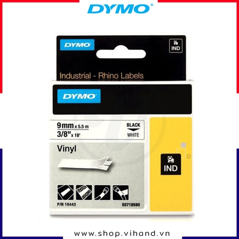Nhãn in Vinyl công nghiệp Dymo IND 9mm x 5.5m – (Đen/Trắng) | 18443