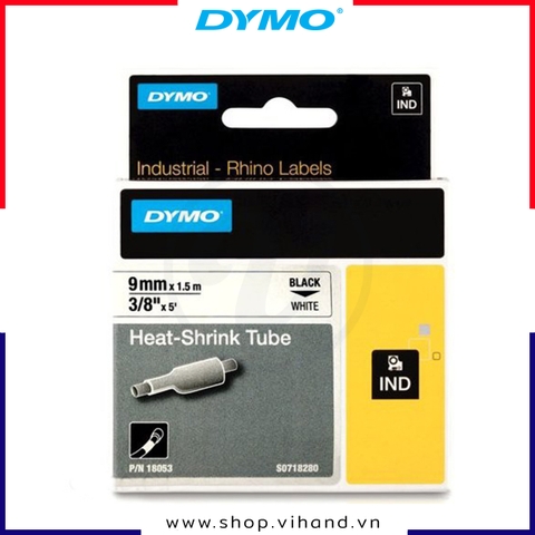 Nhãn in ống co nhiệt Dymo IND 9mm x 1.5m – (Đen/Trắng) | 18053