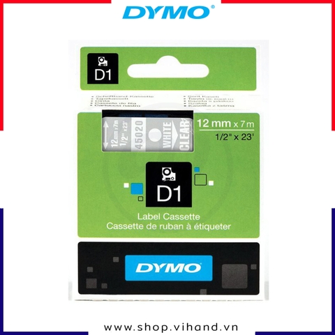 Nhãn dán Dymo D1 nhựa PET 12mm x 7m - Trắng/Trong | S0720600