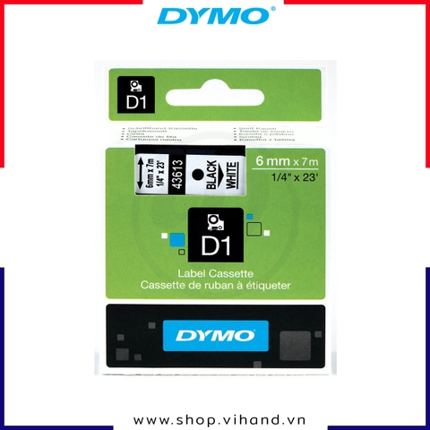 Nhãn dán Dymo D1 nhựa PET 6mm x 7m - Đen/Trắng | S0720780