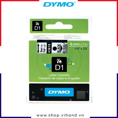 Nhãn dán Dymo D1 nhựa PET 6mm x 7m - Đen/Trong | S0720770