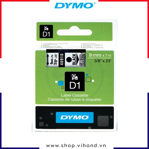 Nhãn dán Dymo D1 nhựa PET 9mm x 7m - Đen/Trong | S0720670