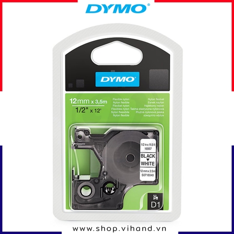 Nhãn dán Dymo D1 nylon dẻo 12mm x 3.5m - Đen/Trắng | S0718040