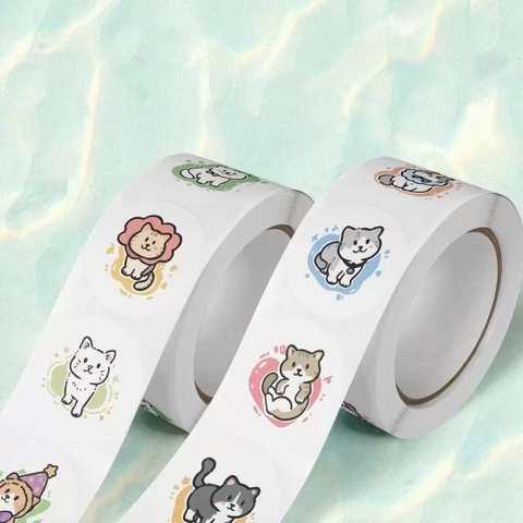 Cuộn 500 Sticker Mèo Hoạt Hình Dễ Thhuowng RCSTK474
