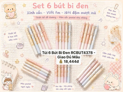 Túi 6 Bút Bi Đen RCBUT4378