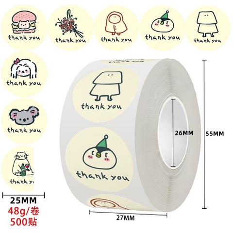 Cuộn 500 Sticker Thankyou Vàng RCSTK4493
