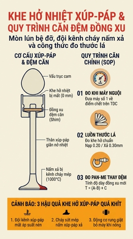 KHE HỞ NHIỆT XÚP PÁP BỊ SAI LỆCH: QUY TRÌNH CĂN ĐỆM CHUẨN XƯỞNG
