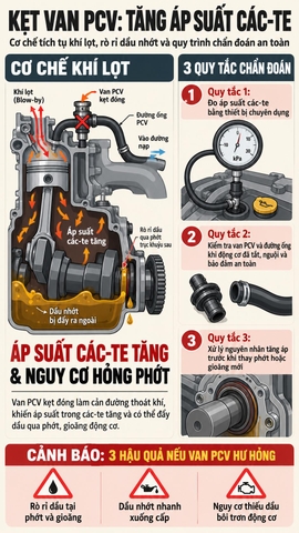 VAN PCV BỊ KẸT ĐÓNG THỔI BỤC PHỚT ĐUÔI TRỤC KHUỶU: CƠ CHẾ TĂNG ÁP VÀ BÀI TEST TỜ GIẤY ĂN