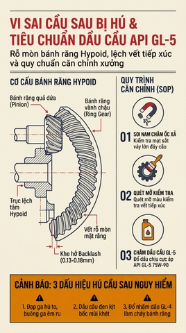 VI SAI CẦU SAU BỊ HÚ KHI ĐẠP GA: TIÊU CHUẨN CHỌN DẦU CẦU API GL-5