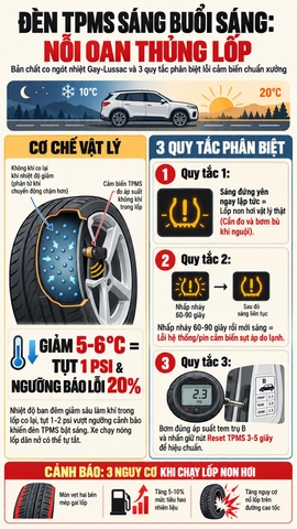 ĐÈN BÁO ÁP SUẤT LỐP TPMS SÁNG VÀO BUỔI SÁNG: PHÂN BIỆT NON HƠI DO NHIỆT ĐỘ VÀ CÁCH RESET CHUẨN HÃNG