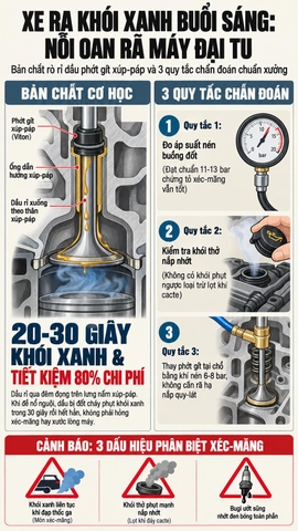 XE RA KHÓI XANH BUỔI SÁNG: CẢNH GIÁC HỎNG PHỚT GÍT XÚP-PÁP VÀ MẸO XỬ LÝ KHÔNG CẦN HẠ MÁY
