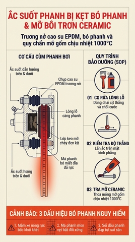 ẮC SUỐT PHANH BỊ KẸT BÓ PHANH: CÁCH TRA MỠ SILICONE CHUẨN XƯỞNG