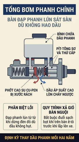 BÀN ĐẠP PHANH BỊ LÚN TỪ TỪ: CẢNH GIÁC LÒN CU-PEN TỔNG PHANH