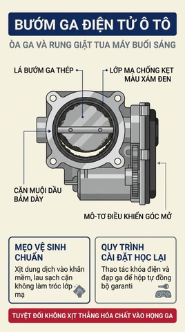 BƯỚM GA ĐIỆN TỬ BẨN GÂY ÒA GA BUỔI SÁNG: MẸO VỆ SINH CHUẨN XƯỞNG