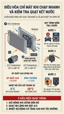 ĐIỀU HÒA Ô TÔ CHỈ MÁT KHI CHẠY NHANH: CÁCH BẮT BỆNH QUẠT KÉT NƯỚC