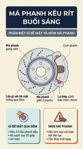 MÁ PHANH KÊU RÍT BUỔI SÁNG: NGUYÊN NHÂN VÀ MẸO RÀ SẠCH GỈ SÉT