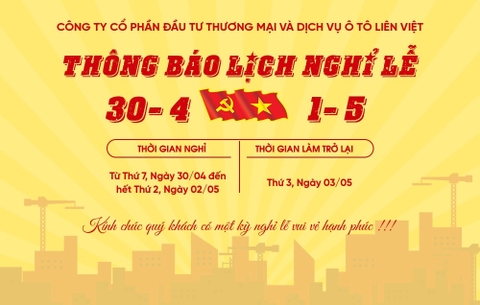 THÔNG BÁO LỊCH NGHỈ LỄ 30-4 & 1-5
