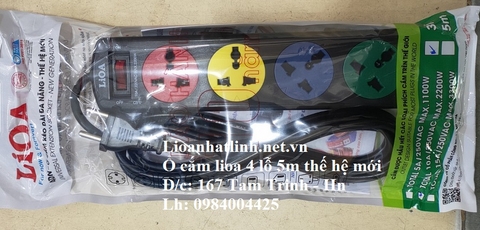 Ổ CẮM ĐIỆN LIOA 4 LỖ 5M MẦU ĐEN THẾ HỆ MỚI MODEL 4DND5.2.10