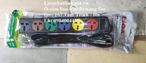 Ổ CẮM ĐIỆN LIOA 6 LỖ DN ĐA NĂNG DÂY 5M MẦU ĐEN THẾ HỆ MỚI MODEL 6DND5.2.10