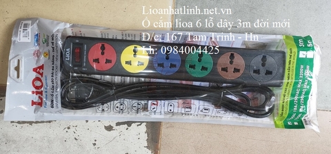 Ổ CẮM ĐIỆN LIOA 6 LỖ ĐA NĂNG DÂY 3M MẦU ĐEN THẾ HỆ MỚI MODEL 6DND3.2.10