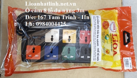 Ổ CẮM KÉO DÀI LIOA 3 CHẤU 8 LỖ ĐA NĂNG DÂY DÀI 3M MODEL 8D32N