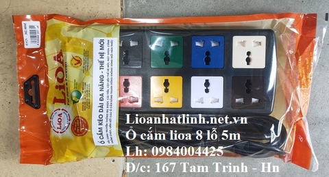 Ổ CẮM KÉO DÀI LIOA 3 CHẤU 8 LỖ ĐA NĂNG DÂY DÀI 5M MODEL 8D52N