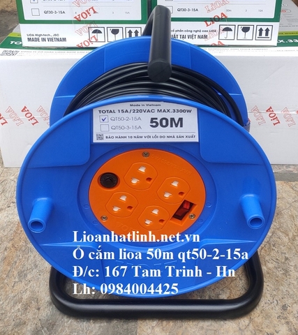Ổ CẮM KÉO DÀI QUAY TAY LIOA KIỂU RULO 50M - 3300W ( QT50 - 2 - 15A)