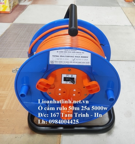 Ổ CẮM ĐIỆN RULO 50M CÔNG SUẤT LỚN 25A 5000W DÙNG CHO SẠC Ô TÔ XE ĐIỆN VINFAST