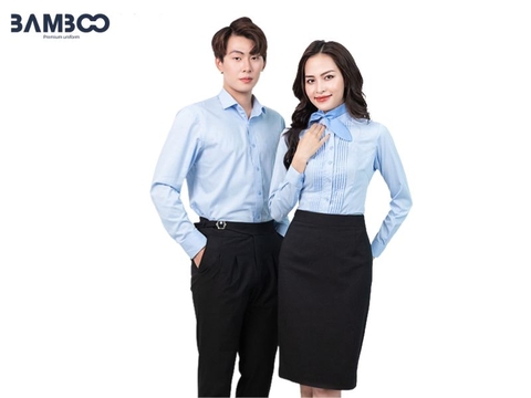 Đồng phục công sở màu xanh thanh lịch, tinh tế và hiện đại