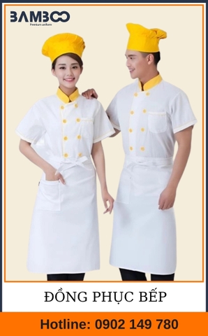 ÁO BẾP TRẮNG PHỐI VIỀN VÀNG