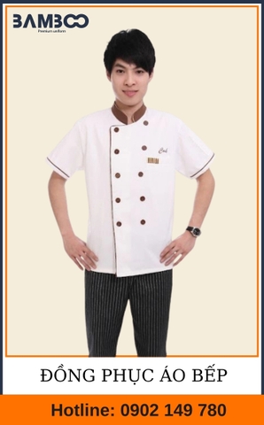 Áo bếp trắng cổ nâu