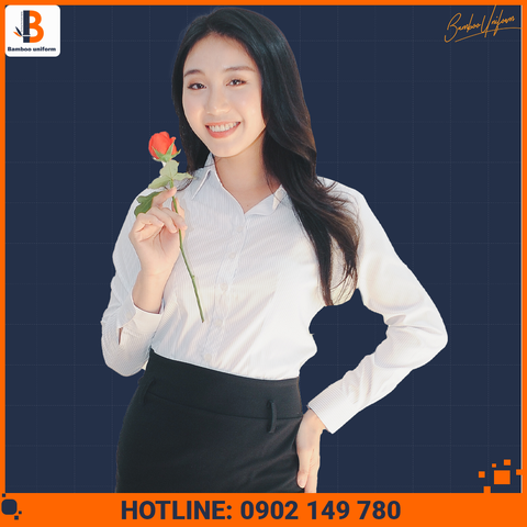 Mẫu Áo Sơ Mi Nữ Trắng Sọc Hồng Nhạt - Bamboo Uniform