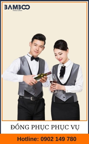 Áo gile nhân viên phục vụ trắng xám