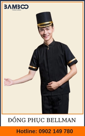 Đồng phục bellman 01 đen phối viền vàng    
