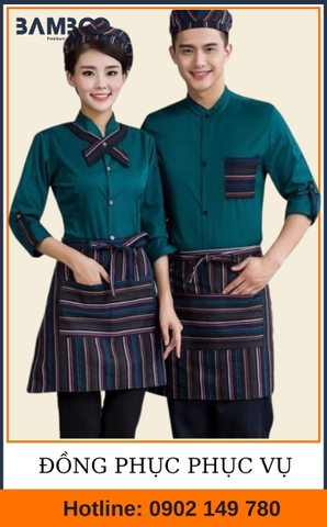 Mẫu combo áo mũ tạp dề nhân viên phục vụ