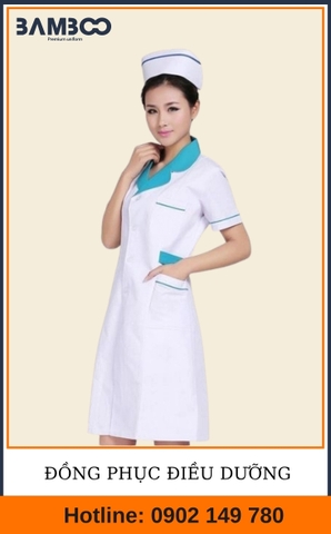Đồng phục điều dưỡng trắng cổ xiên xanh