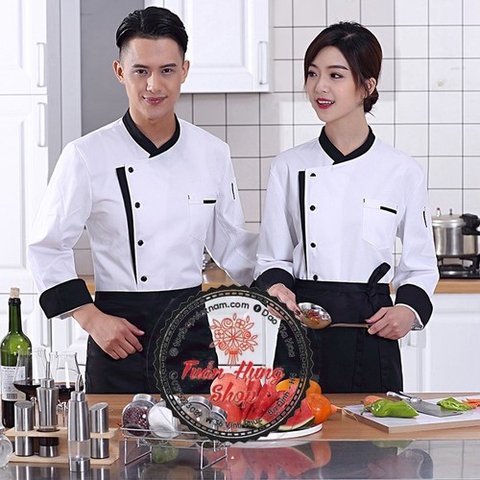 ÁO BẾP - TRẮNG CỔ ĐEN