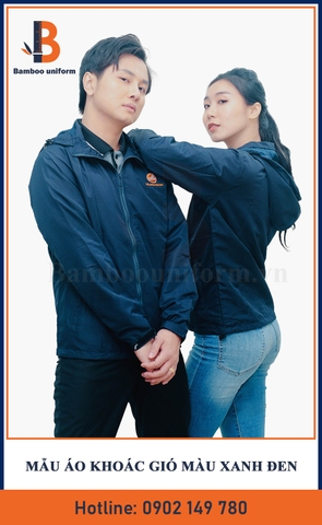 Áo khoác gió xanh đen có nón phối logo