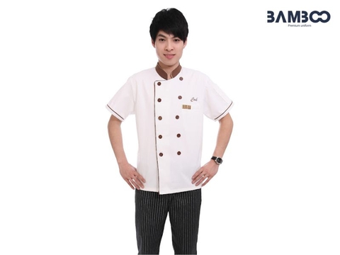 Áo bếp trắng cổ nâu nam