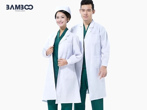 Áo blouse cổ chữ V bác sĩ trắng 02