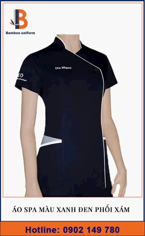 Mẫu Áo Spa Màu Xanh Đen Phối Xám