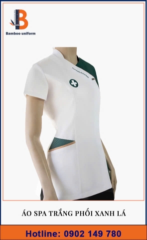 Áo Spa Trắng Phối Xanh Lá