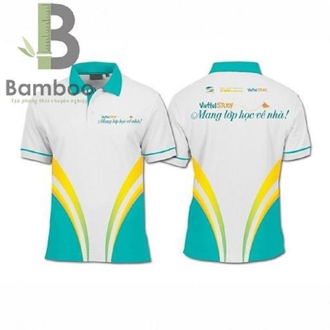 Mẫu Áo Thun Quà Tặng Màu Trắng Họa Tiết Xanh Phối Vàng - Bamboo Uniform