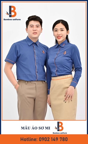 Áo sơ mi nam nữ xanh cam