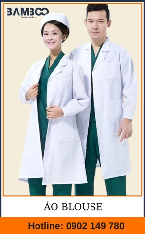 Áo blouse cổ chữ V bác sĩ trắng 02